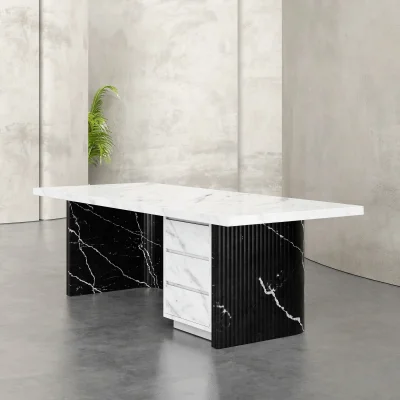 Marble Office Desk Black White Designed Profiled Exterior