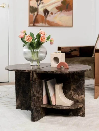 Marble Side Table Round Edge Shelf Twin Shelves