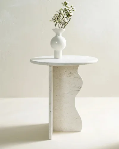 Marble Bedside Table Wavy Round Top Table