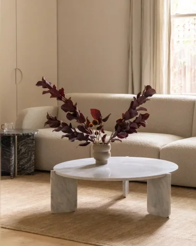 Marble Coffee Table Oval Minimalistic 3 Stand