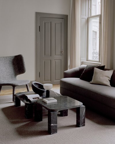 Marble Coffee Table Cube Hanged Top Structural Side