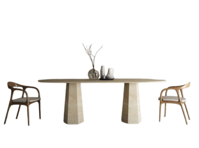 Marble Dining Table Pyramid Hexagonal Shaped Leg Round Edge