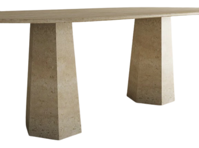 Marble Dining Table Pyramid Hexagonal Shaped Leg Round Edge