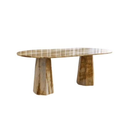 Marble Dining Table Pyramid Hexagonal Shaped Leg Round Edge Marble Dining Table Pyramid Hexagonal Shaped Leg Round Edge