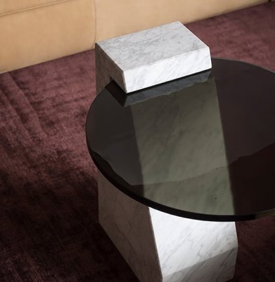 Marble Side Table Hanged Top Structural Side