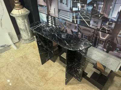 Marble Console Table Round Edge Black Noir