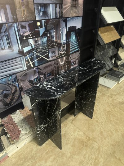Marble Console Table Round Edge Black Noir