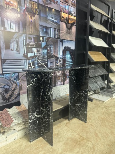 Marble Console Table Round Edge Black Noir
