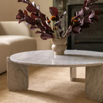 Marble Coffee Table Oval Minimalistic 3 Stand