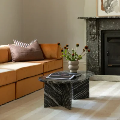 Marble Coffee Table Oval Minimalistic V Stand