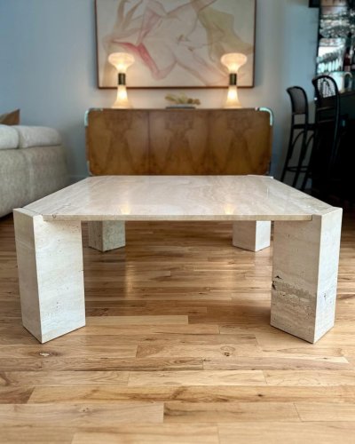 Marble Coffee Table Cube Hanged Top Structured