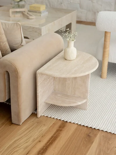 Marble Side Table Round Edge Shelf Twin Shelves