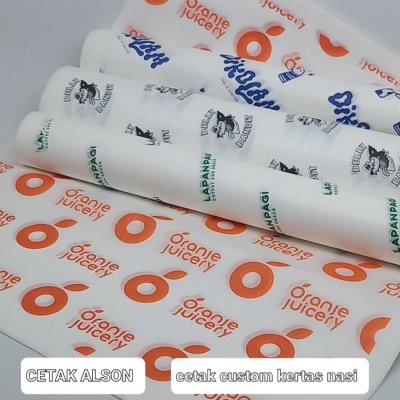 Cetak Custom Kertas Roti / Burger / Sandwich Wrap 1 Warna – Foodgrade, Anti Minyak, MOQ 1000 pcs