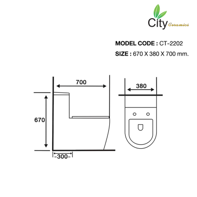 CITY โถสุขภัณฑ์แบบชิ้นเดียว รุ่น CT-2203 สีขาว