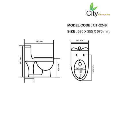 CITY โถสุขภัณฑ์แบบชิ้นเดียว รุ่น CT-2248 สีขาว