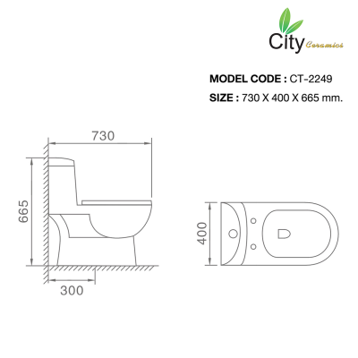CITY โถสุขภัณฑ์แบบชิ้นเดียว รุ่น CT-2249 สีขาว
