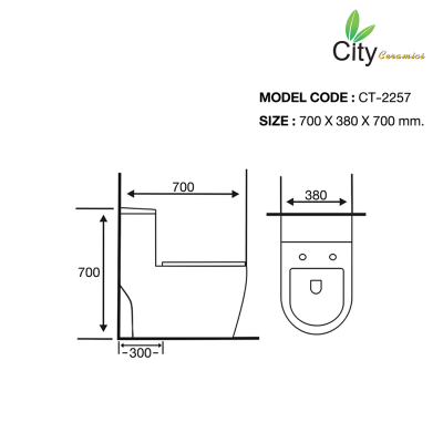 CITY โถสุขภัณฑ์แบบชิ้นเดียว รุ่น CT-2257 สีขาว