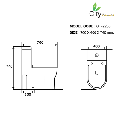 CITY โถสุขภัณฑ์แบบชิ้นเดียว รุ่น CT-2258 สีขาว