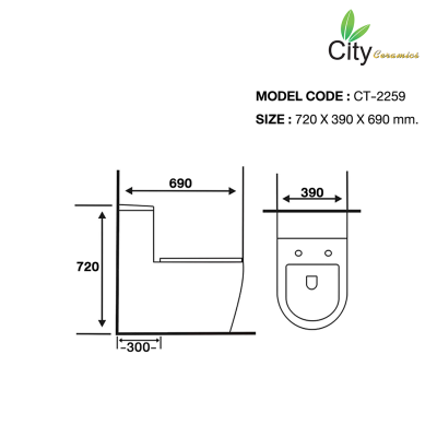 CITY โถสุขภัณฑ์แบบชิ้นเดียว รุ่น CT-2259C สีขาวลาย