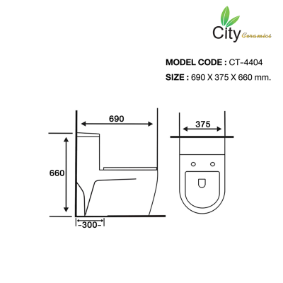 CITY โถสุขภัณฑ์แบบชิ้นเดียว รุ่น CT-4404 สีขาว