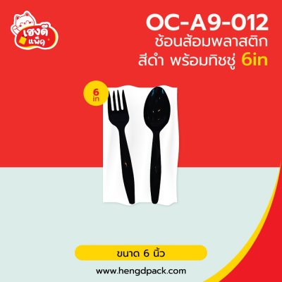 ช้อนส้อมพลาสติกสีดำ+ทิชชู่