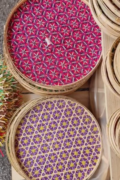 Handwoven bamboo tray and lamp