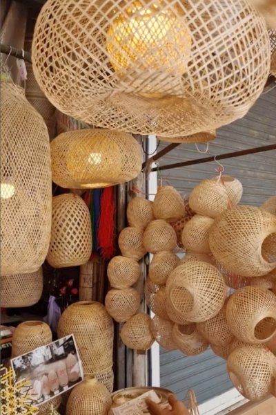 Handwoven bamboo tray and lamp