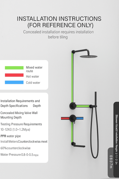 Concealed Wall-Mounted Shower Set + Black