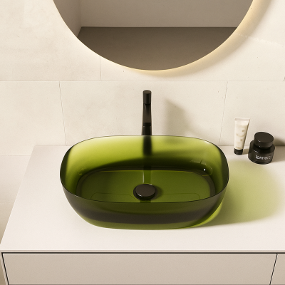 RS-6015G อ่างล้างหน้าแบบวางบนเคาน์เตอร์เรซิ่นใส AquaCrystal™