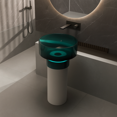 อ่างล้างหน้าเรซิ่นใสแบบแท่นตั้งพื้นทรงกลม LumiPillar™ รุ่น RS-4890C