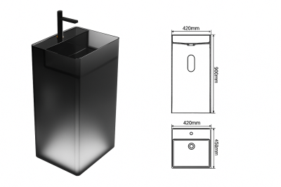 RS-9042S LumiStone™ Transparent Resin Square Pedestal Basin