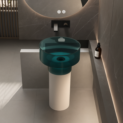 อ่างล้างหน้าเรซิ่นใสแบบแท่นตั้งพื้นทรงกลม LumiPillar™ รุ่น RS-4890C