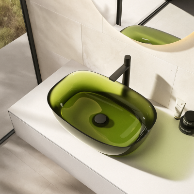 RS-6015G อ่างล้างหน้าแบบวางบนเคาน์เตอร์เรซิ่นใส AquaCrystal™