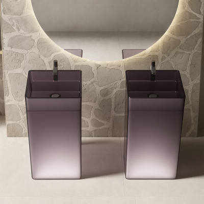 อ่างล้างหน้าแบบแท่นเรซิ่นใสทรงสี่เหลี่ยม LumiStone™ รุ่น RS-9042S