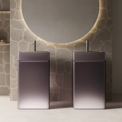 อ่างล้างหน้าแบบแท่นเรซิ่นใสทรงสี่เหลี่ยม LumiStone™ รุ่น RS-9042S