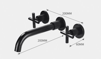 Wall spout + Cross taps Polished Brass