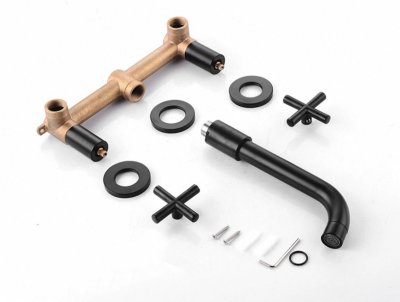 Wall spout + Cross taps Polished Brass