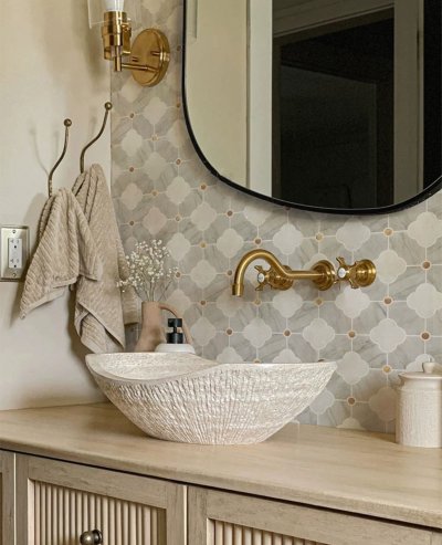 Stone mosaic (White flower + Grey background)