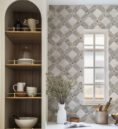 Stone mosaic (White flower + Grey background)