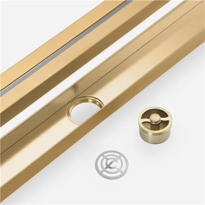 Linear Floor Drain + Polished Brass