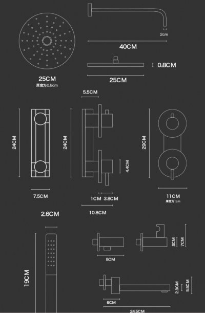 Concealed Wall-Mounted Shower Set + Black