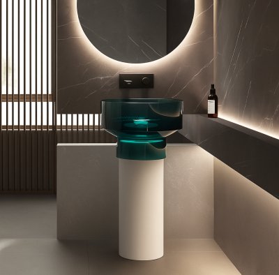 อ่างล้างหน้าเรซิ่นใสแบบแท่นตั้งพื้นทรงกลม LumiPillar™ รุ่น RS-4890C