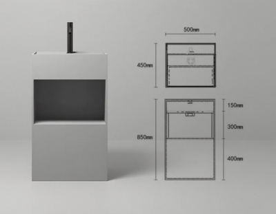 SS-5045S / SS-6045S FormBox™ Solid Surface Pedestal Basin with Storage Shelf