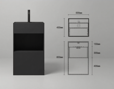 SS-5045S / SS-6045S FormBox™ Solid Surface Pedestal Basin with Storage Shelf