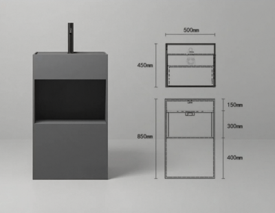 SS-5045S / SS-6045S FormBox™ Solid Surface Pedestal Basin with Storage Shelf