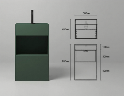 SS-5045S / SS-6045S FormBox™ Solid Surface Pedestal Basin with Storage Shelf