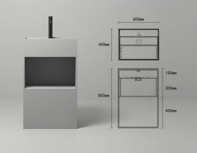SS-5045S / SS-6045S FormBox™ Solid Surface Pedestal Basin with Storage Shelf