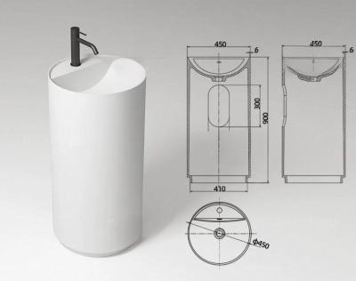 อ่างล้างหน้าแบบแท่นตั้งพื้นทรงกลมหินสังเคราะห์ StonePure™ รุ่น SS-454590R
