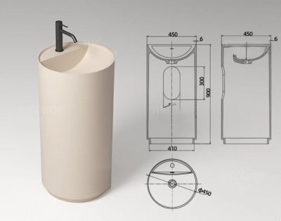 อ่างล้างหน้าแบบแท่นตั้งพื้นทรงกลมหินสังเคราะห์ StonePure™ รุ่น SS-454590R