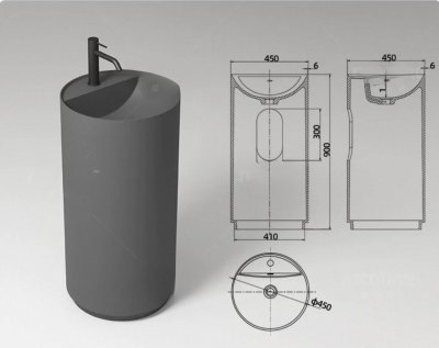 อ่างล้างหน้าแบบแท่นตั้งพื้นทรงกลมหินสังเคราะห์ StonePure™ รุ่น SS-454590R